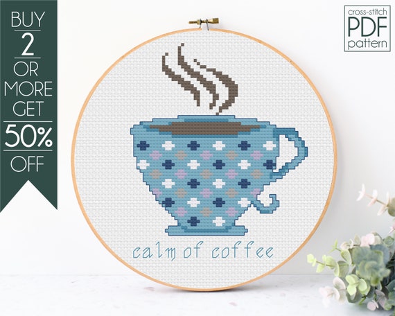 Coffee Mug Cross Stitch Pattern PDF Coffee Lover Cross 