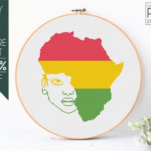 Padrão de ponto cruz de mapa de menina afro PDF, padrão de bordado de história negra, décimo primeiro mês, mulher negra, história negra, África, menina afro, mapa
