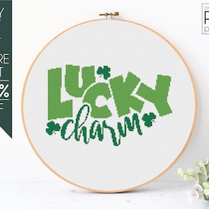Lucky Charm Cross Stitch Pattern PDF, St Patricks Day Embroidery Pattern, Shamrock Embroidery Pattern, Lucky Embroidery Pattern