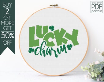 Patrón de punto de cruz Lucky Charm PDF, Patrón de bordado del Día de San Patricio, Patrón de bordado Shamrock, Patrón de bordado de la suerte