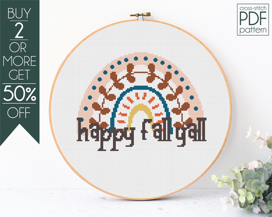 Fall Rainbow Cross Stitch Pattern PDF, Boho Rainbow Cross Stitch ...