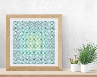 Patrón de punto de cruz geométrico en PDF, patrón de punto de cruz de mosaico, patrón de punto de cruz moderno, patrón de punto de cruz abstracto, patrón art déco