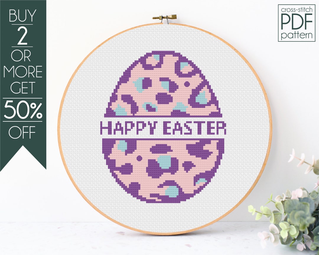 Easter Egg Cross Stitch Pattern PDF, Happy Easter Embroidery Pattern ...