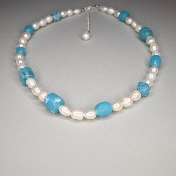 Teal Pearl Necklace | Etsy