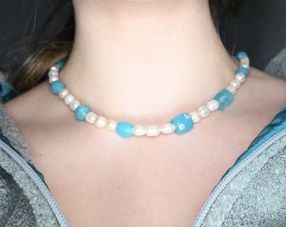 Teal Pearl Necklace | Etsy