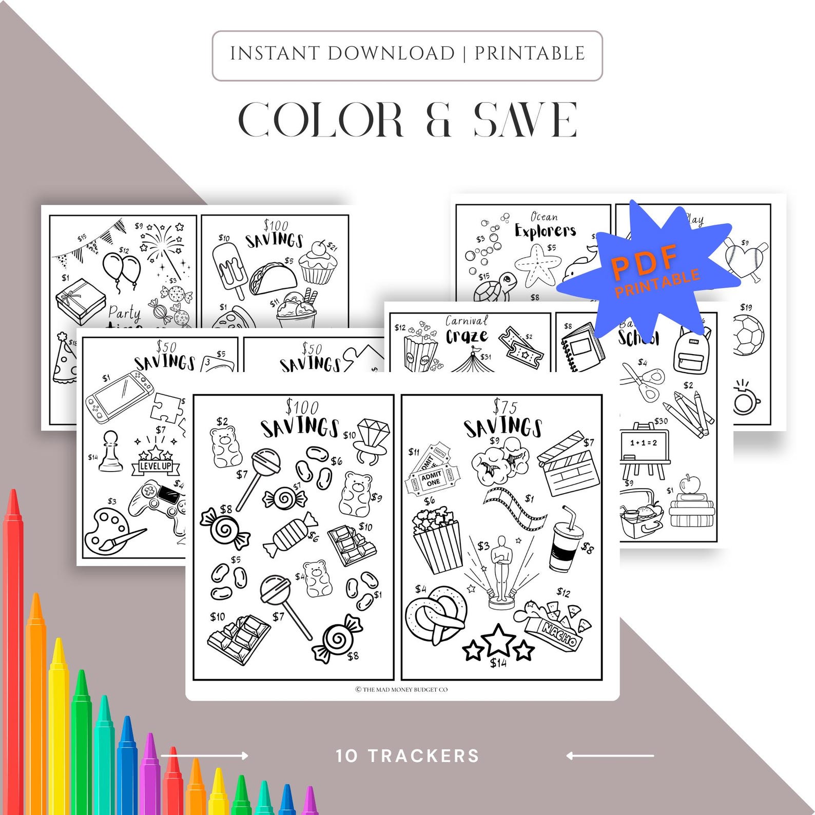 Savings Color In Color and Save A5 | Kids Savings Challenge Printable | Coloring Savings ...