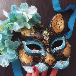 Venetian Mask Cat Mask Blue Cat