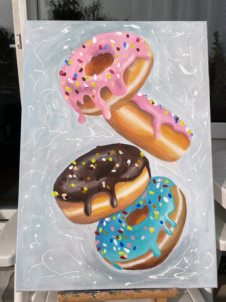 Interior Acrylic Painting on Canvas 50x70 Cm Sweets Donuts Handmade ...