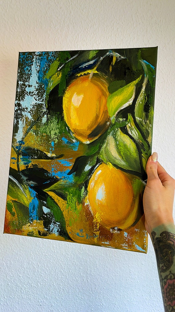 インテリアアクリル画 キャンバスに描かれたレモン 30 x 40 cm レモン