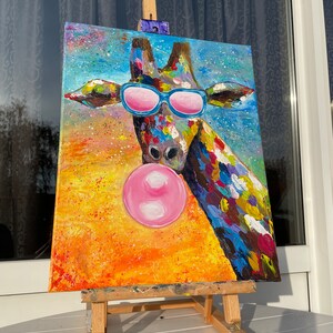 Interior Acrylgemälde Giraffe auf einer Leinwand 40x50 cm Autoren Original Giraffe Handgemachte Malerei.