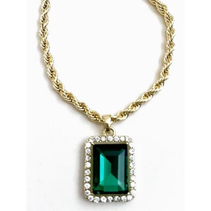 14K Gold Emerald Green Square Pendant: Boho Chic Statement Jewelry