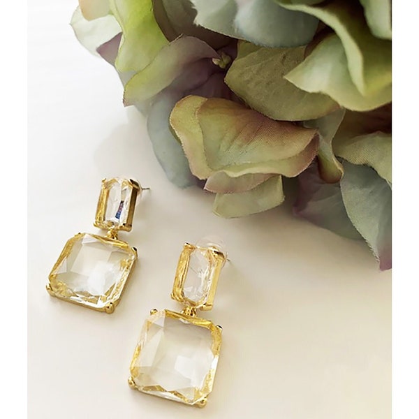 Drop Square Shape Earrings, Geometric Clear Crystal, Chandelier Crystal Earrings, Statement Earrings, Dangle and Drop, Special Gift