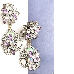 Aurora Borealis Dangle Earrings: Lilac Crystal, Rhinestone & Faux Opal