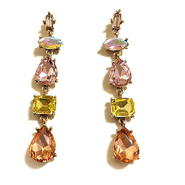 Statement Drop Earrings, Multi Color Dangle Earrings, Special Birthday Gift, Crystal Dangle, Dangle and Drop Crystal  Earrings