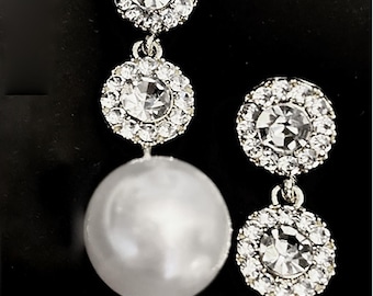 Pearl Bridal Drop Earrings,  Rhinestone and Pearl Statement Jewelry