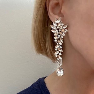 Bridal Crystal  925 Sterling Silver Earring, Dangle Gold Crystal Earrings for Special Occasion, Statement Chandelier Crystal Earrings