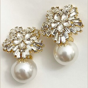 Pearl Statement Stud Earrings: Vintage Glam Jewelry, Luxury Pearl Earrings,
