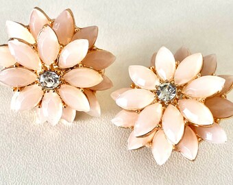 Floral Earring, 14K Gold Setting, Statement Flower Studs. , Boho Chic Earrings, Flower Studs with Rhintestone Centers, Statement Studs