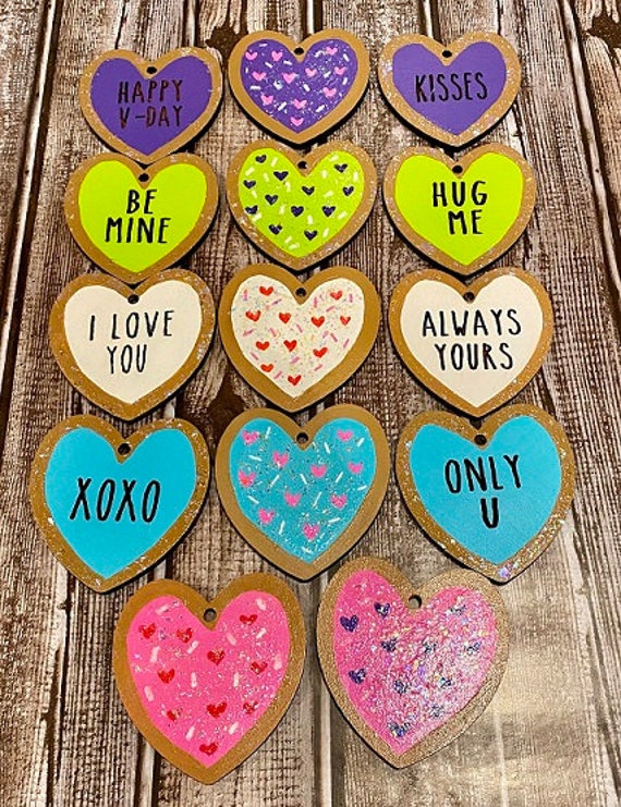 Valentine Cookie Wood Heart Ornaments