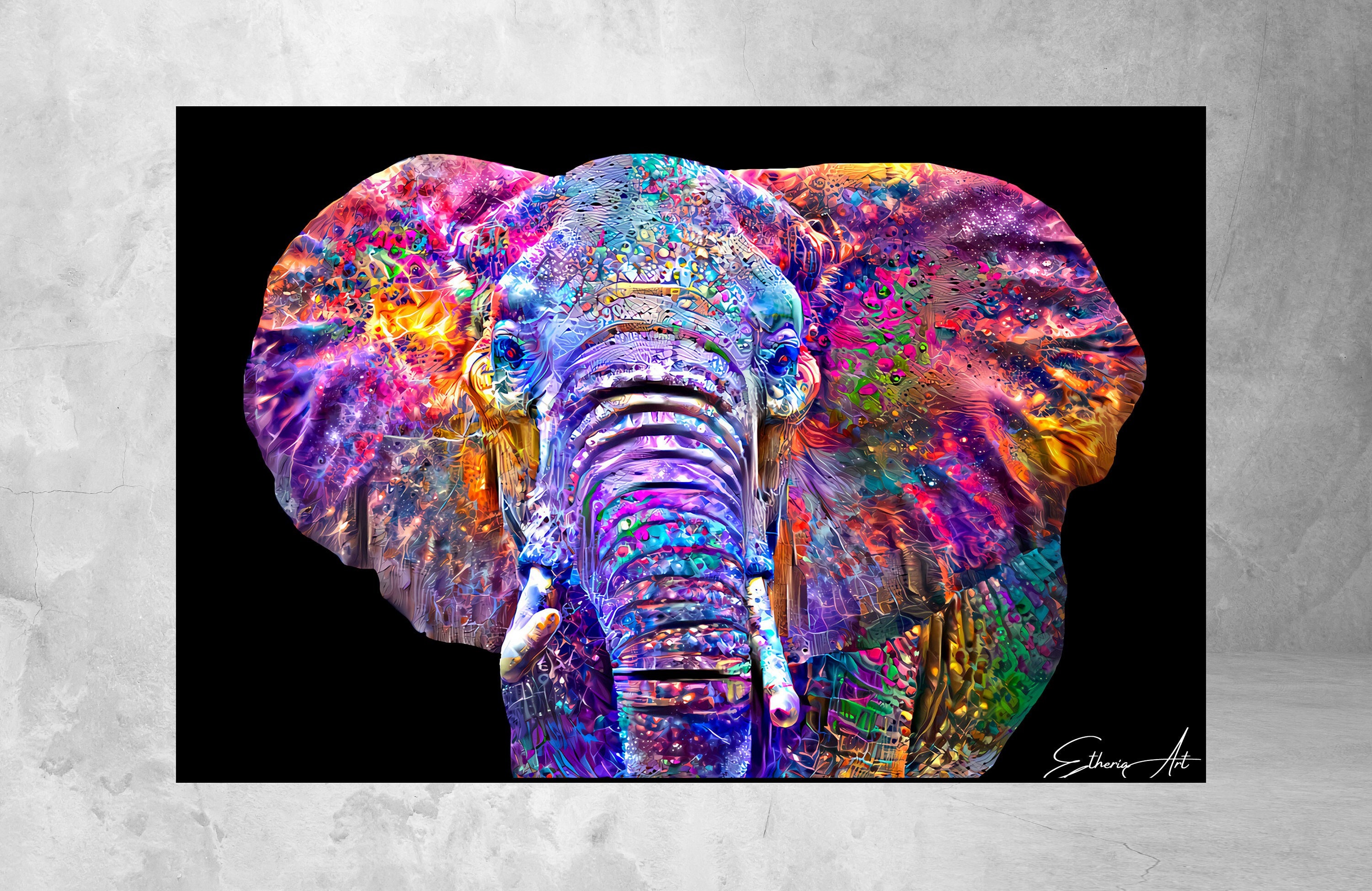 Elephant Art, Tableau Elephant, Elephant Coloré, Artwork Colorfull Art Abstrait, Sweet Candy Deco, P