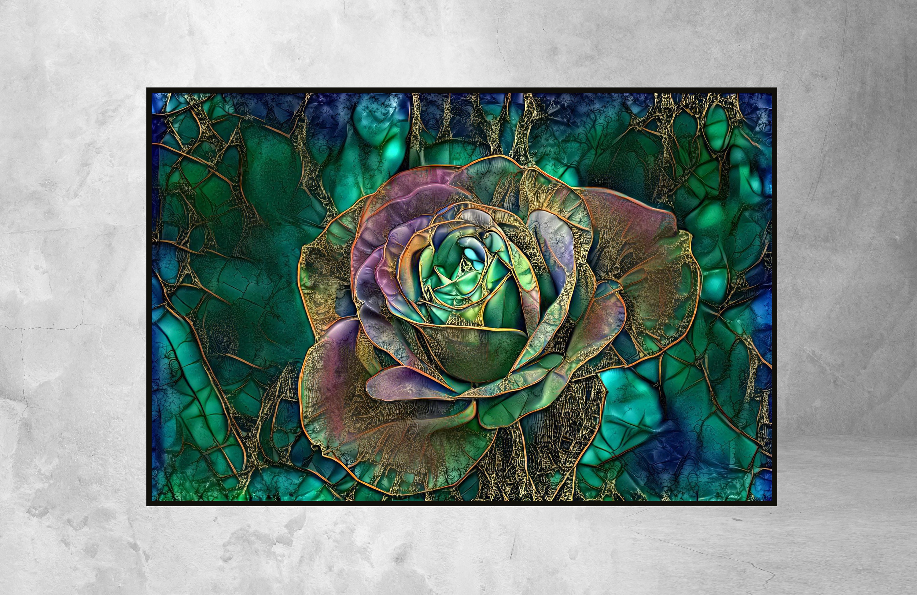 Rose, Decoration Fleur Rose Eternel, Art, Deco, Wall Deco, Art Abstrait, Abstraite, Verte, Deco Zen