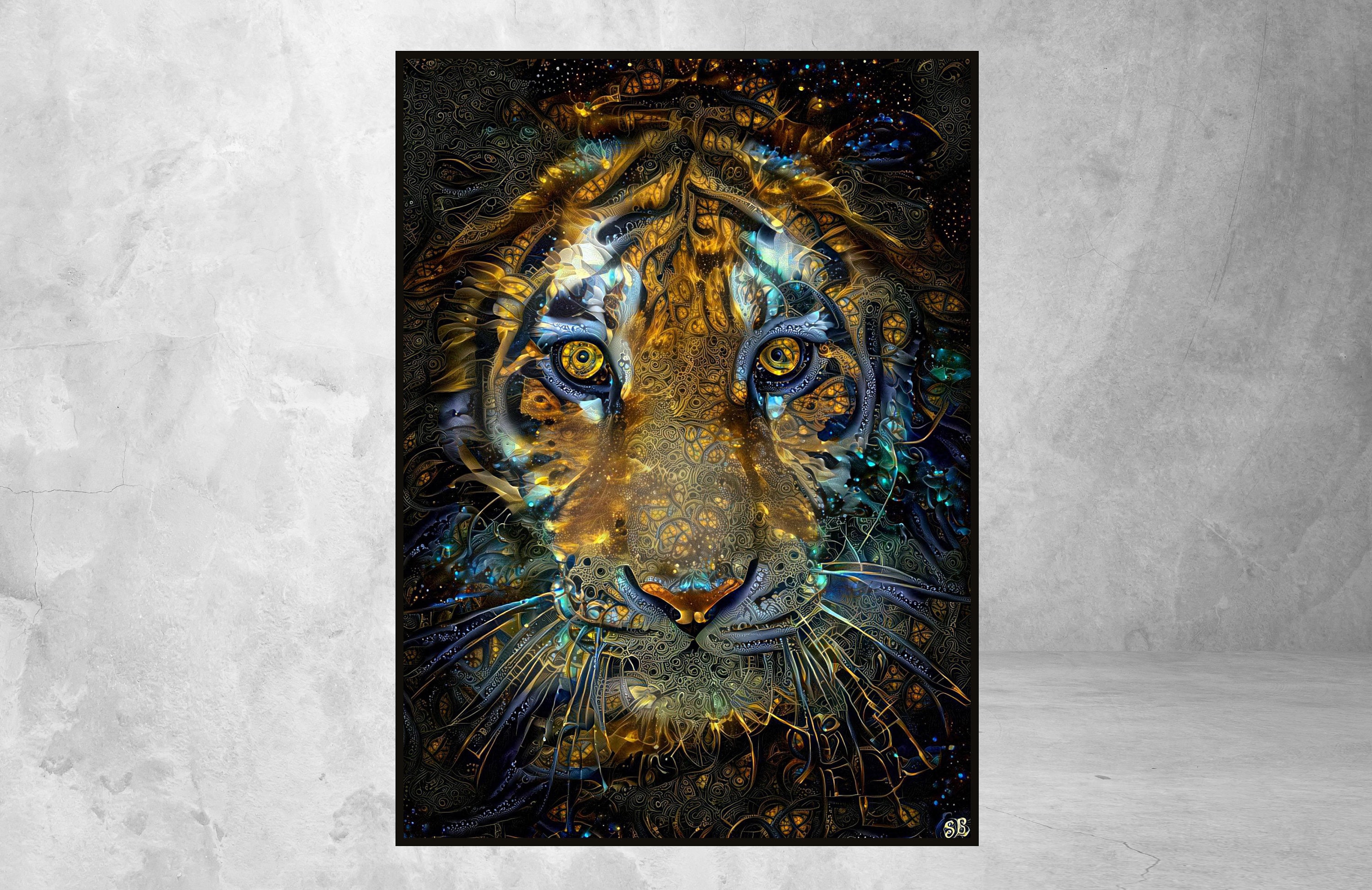 Tigre, Décoration Animal, Poster Tigre, Animal Deco, Portrait Noir et Doré, Art Abstrait, Motif, Abs