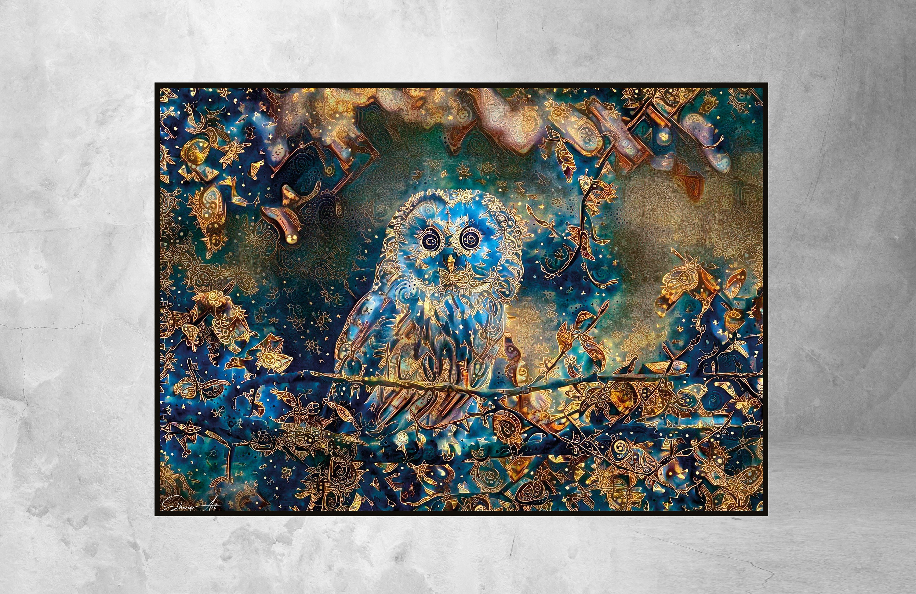 Tableau Chouette, Décoration Spirituel, Portrait Wall Deco, Art Abstrait, Owl Print, Abstract Portra