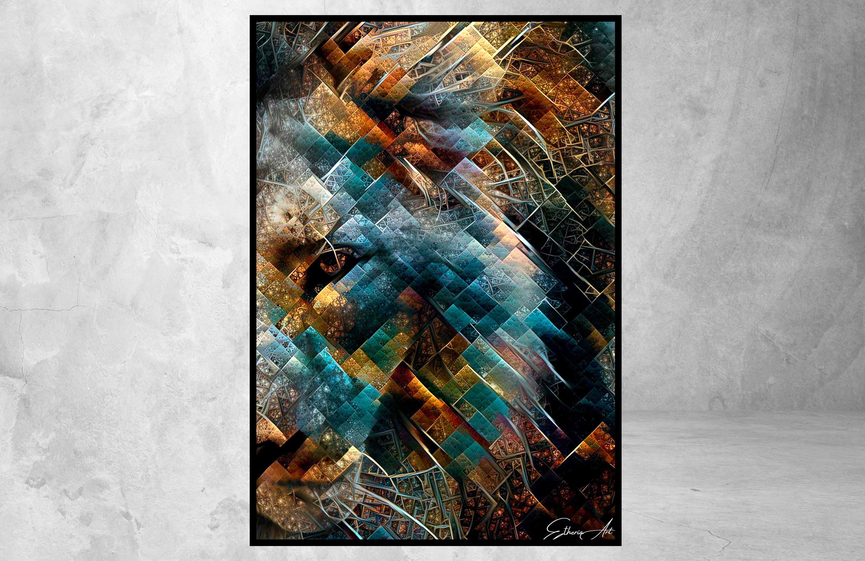 Tableau Lion, Lion Art, Poster Portrait Animal, Décoration Murale, Art Abstrait, Print, Abstract Dra