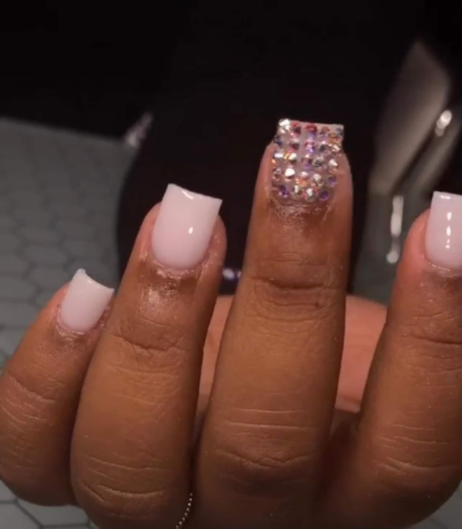 Short white press on nails with rhinestones Etsy
