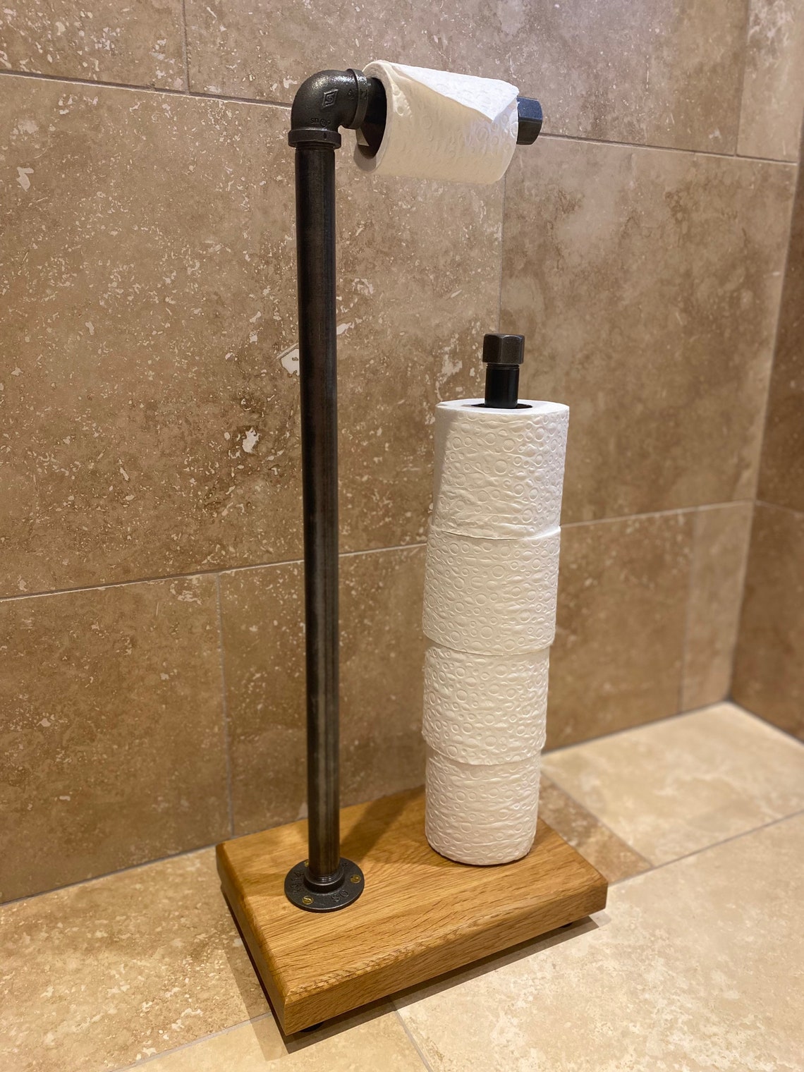 Industrial toilet/loo roll holder & dispenser solid oak Etsy