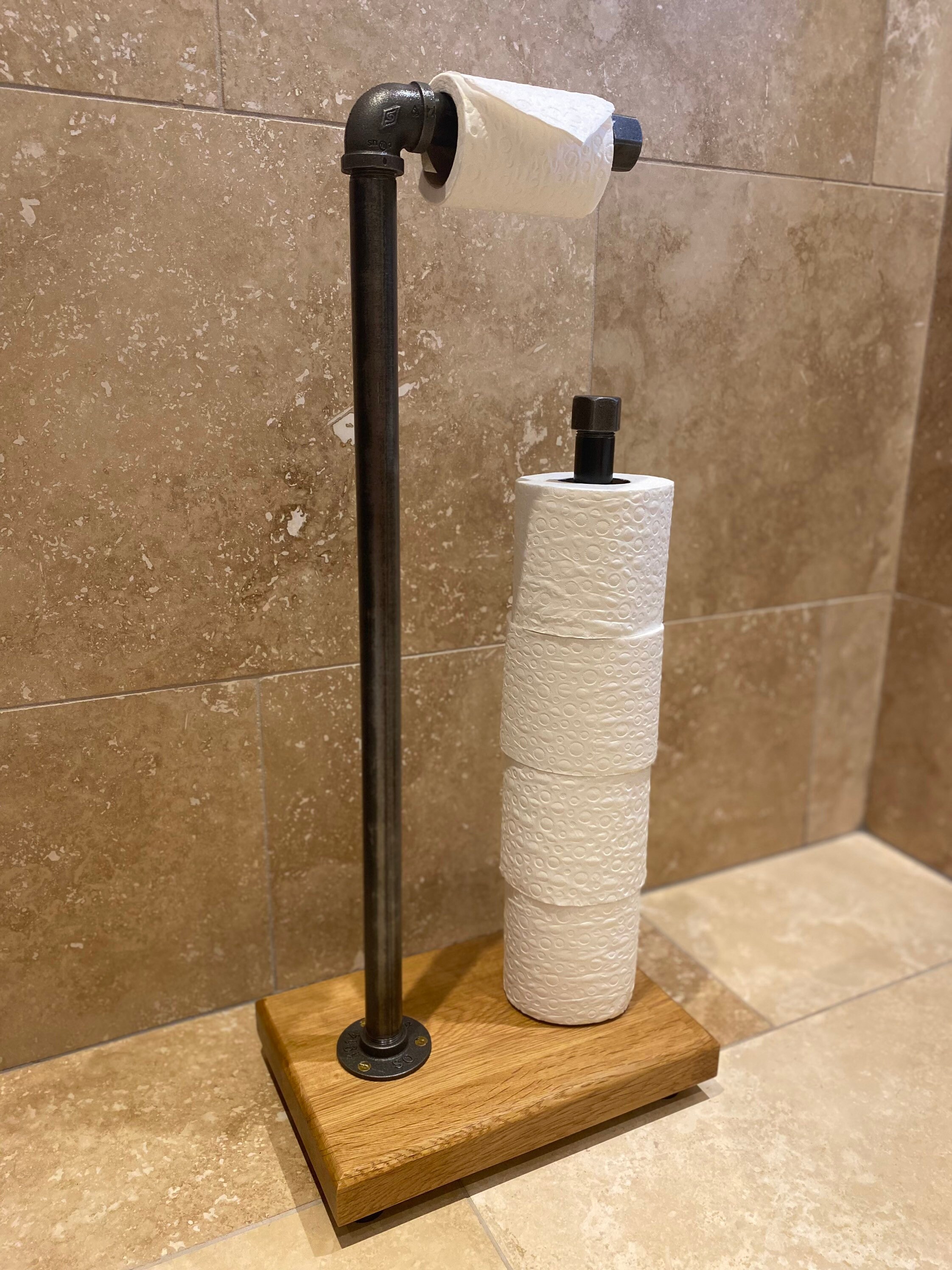 Industrial toilet/loo roll holder & dispenser solid oak Etsy