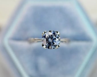 2 Carat Dark Gray Blue Moissanite Ring: Celtic Floral Shank