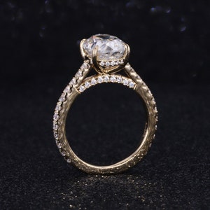 14K Rose Gold Moissanite Ring, Luxury Prong Setting 3 Carat Oval Cut Engagement Ring, 3ct Carat Oval Moissanite Ring, Hidden Halo Ring