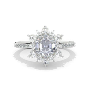 Vintage 2 Carat Moissanite Engagement Ring 14K Gold Ring  for Women. 2 ct Hexagon Halo Gold Ring