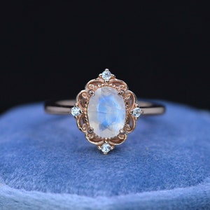 Rose Gold Plated Silver Dainty Natural Moonstone Ring, 2ct Pear Cut Moonstone Ring, Rose Gold Ring Unique Curved Marquise Cut Ring