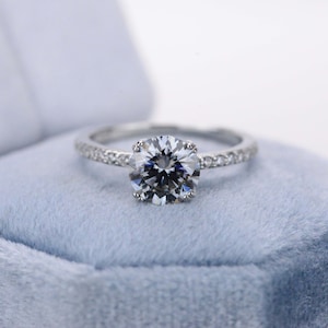 2 Carat Round Light Gray Grey Moissanite Silver White Gold Plated Ring,  Gray Moissanite Promissory Ring,  Gift For Her