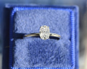 14K White Gold Classic Moissanite Ring. Classic Setting Oval Cut Engagement Ring. 2 Carat Oval Moissanite Ring.