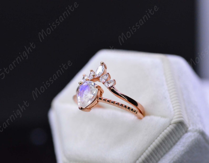 18K Rose Gold-Plated Pear Shape Natural Moonstone Ring main image 0