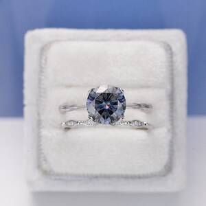 2 Carat Dark GRAY BLUE MOISSANITE Engagement Eternity Gold Rings Set ...