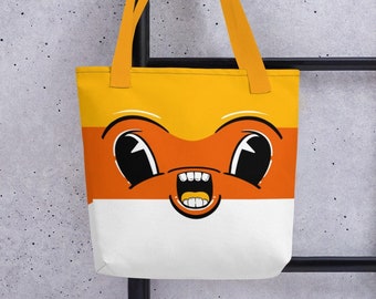 Candy corn tote bag, trick or treat bag, halloween bag, it's corn bag, kids candy bag, cartoon face bag, reusable trick or treat bag