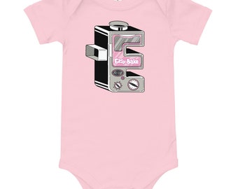 E is for Easy-Bake baby short sleeve one piece