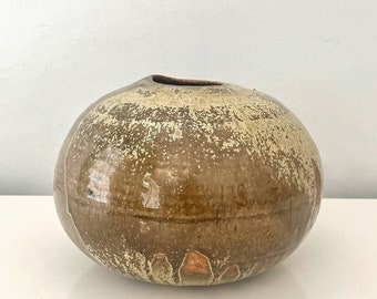 Mid Century Drip Glaze and Speckled Earthy Pottery Vessel or Vase