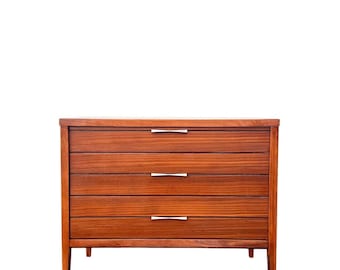 Mid Century Walnut "Tuxedo" Chest of Drawers or Dresser by Lane MCM Wood Storage Cabinet Furniture