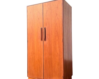 Mid Century Danish Teak Armoire or Wardrobe MCM Wood Closet Cabinet Storage Furniture
