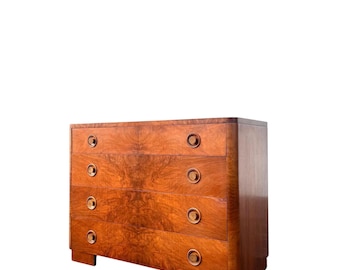 Art Deco Burl Walnut Chest of Drawers or Dresser MCM Mid Century Wood Storage Cabinet Furniture
