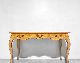 Vintage Louis XV Olive Burl Desk or Writing Table European Wood Console Furniture