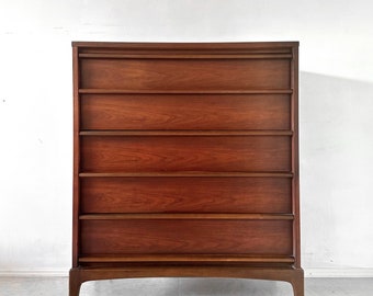 Mid Century Modern Walnut Lane “Rhythm” Highboy or Tall Dresser MCM Danish Cabinet