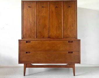 Mid Century Modern Walnut High Chest or Tall Dresser by American of Martinsville