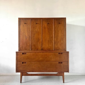 Mid Century Modern Walnut High Chest or Tall Dresser by American of Martinsville