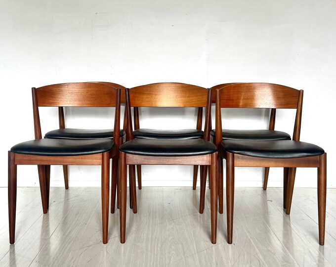 Mid Century Danish Modern Teak Set of Six Dining Chairs - Etsy